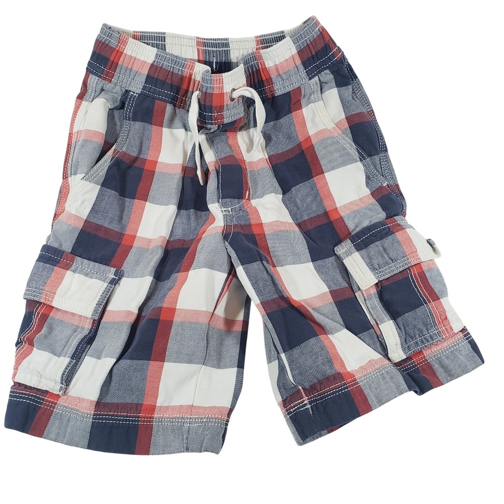 Hanna‎ Andersson Boys Plaid Cargo Shorts Size 110 Red Blue White